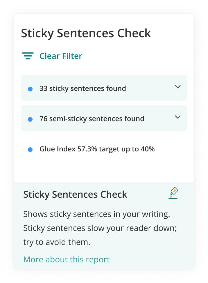 ProWritingAid's Sticky Sentence Check