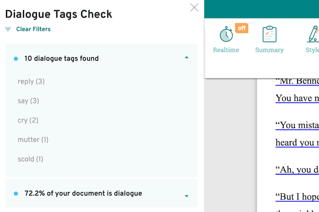 dialogue tags check in prowritingaid