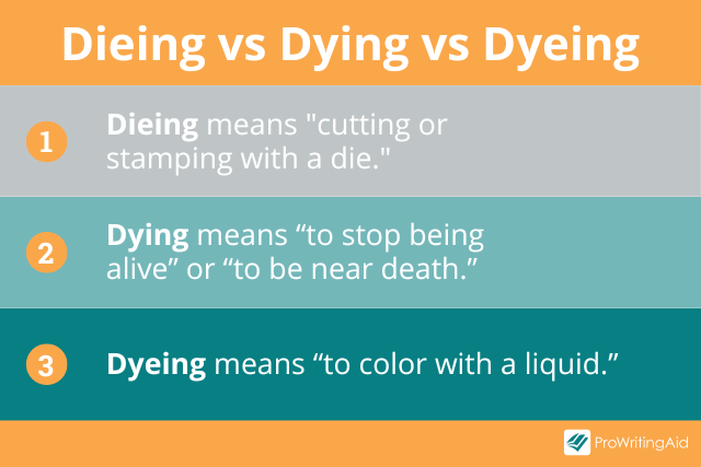 dieing vs dying vs dyeing definition