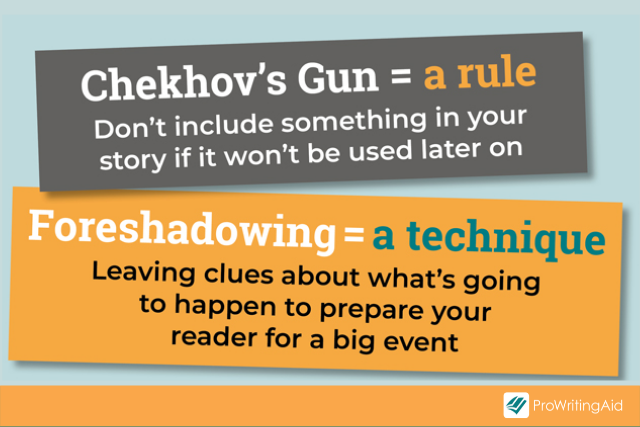 Image showing the difference between Chekhov's gun and foreshadowing
