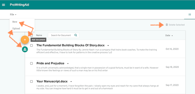 screenshot of prowritingaid documents list