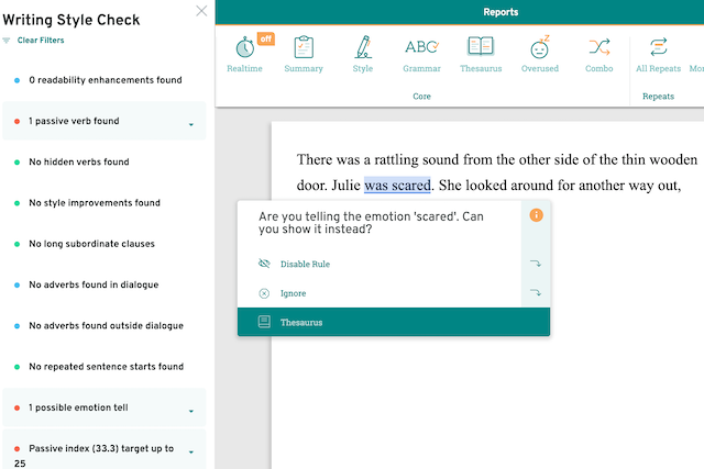 emotion tells in prowritingaid style report