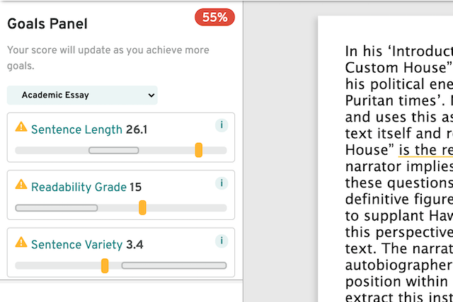 screenshot of essay writing goals in prowritingaid software