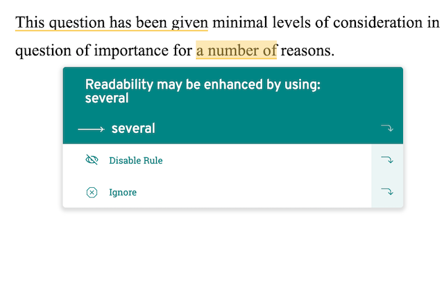 Suggestion to replace "a number of" with "several" in prowritingaid