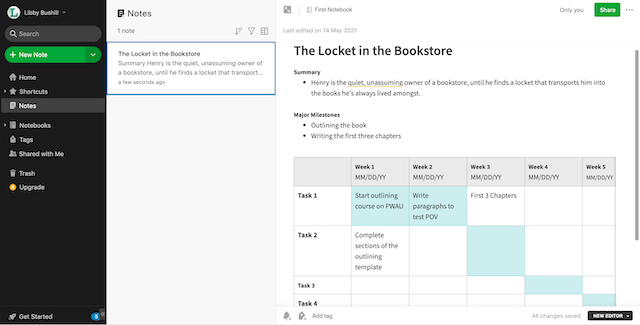 writing plan in evernote