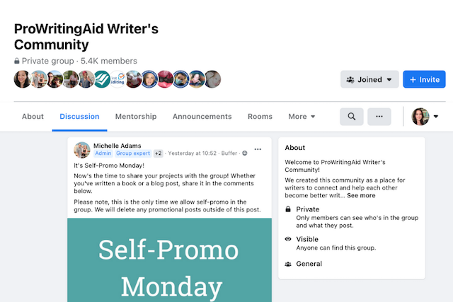 A screenshot of ProWritingAid's Facebook Group