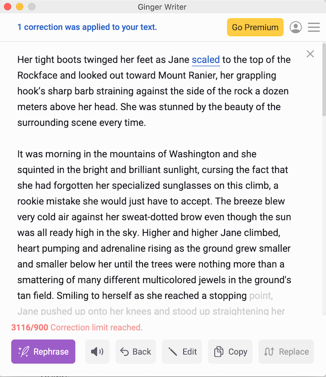 screenshot of highlights in Ginger desktop app: spelling and grammar