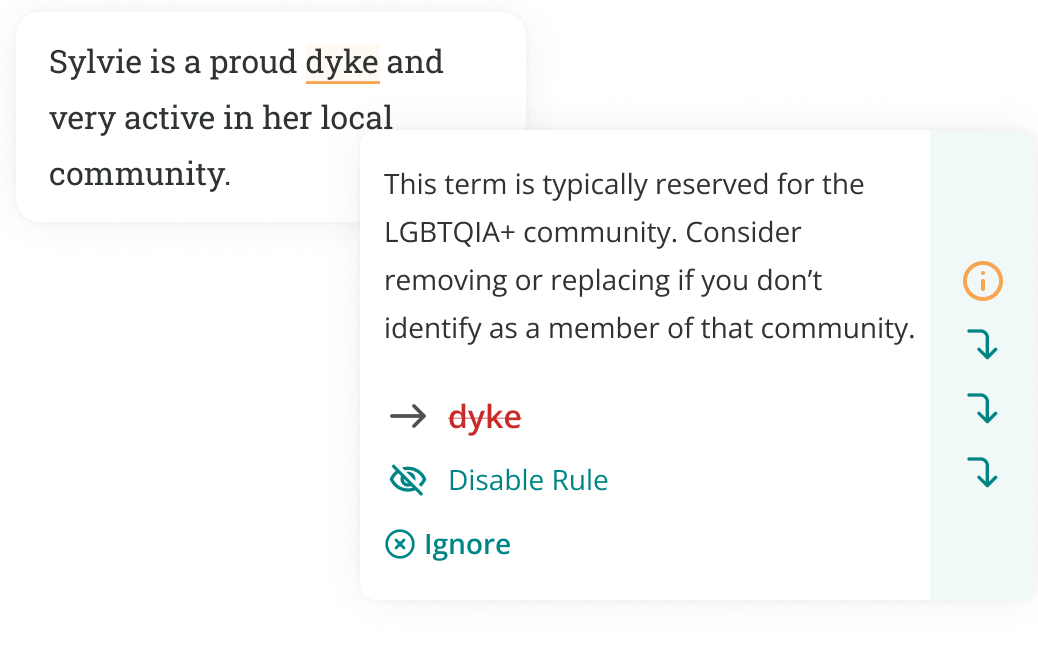 LGBTQIA+ inclusivity correction in the ProWritingAid tool