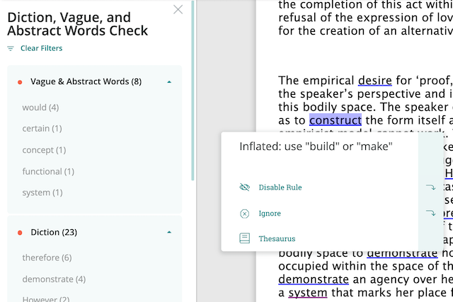 inflated language highlight: construct