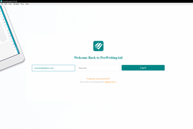 ProWritingAid log in screen