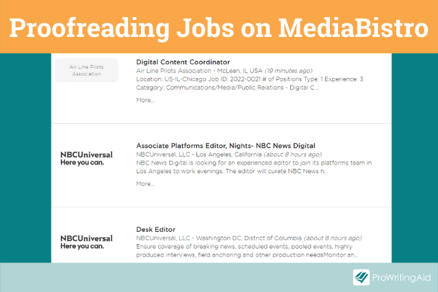 Proofreading jobs on MediaBistro