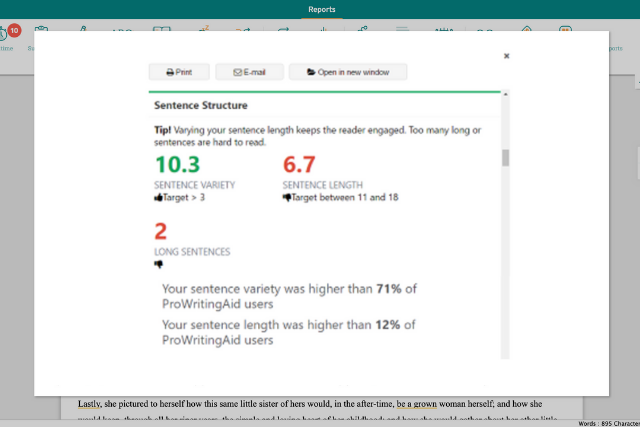 screenshot of prowritingaid's summary report showing sentence length