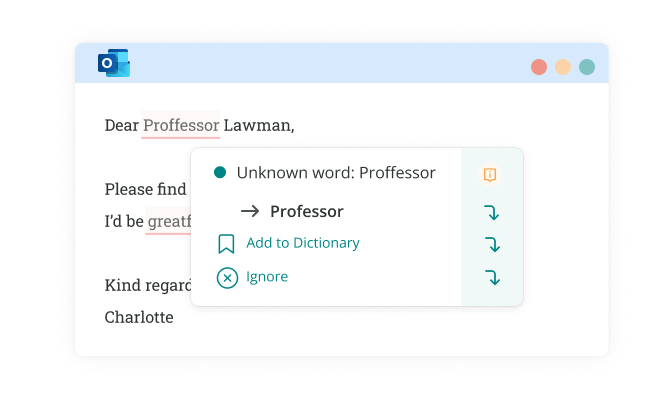 ProWritingAid correction in outlook