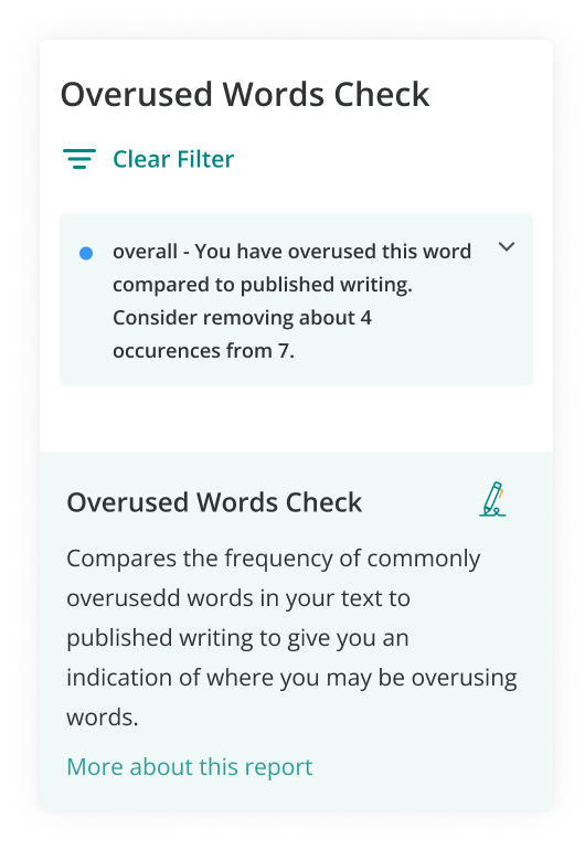 ProWritingAid overused words check resusult