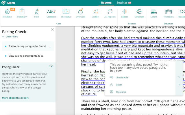 check your manuscript's pacing automotically