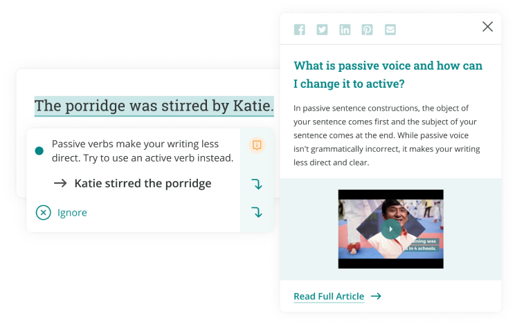 passive voice suggestion in ProWritingaid