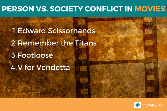 Image showing examples of character vs. society conflict in movies