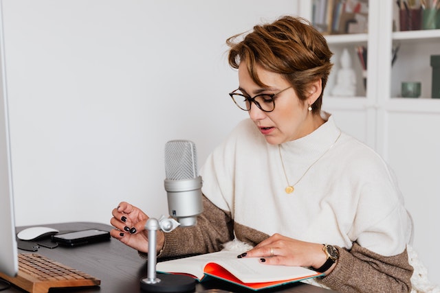 author recording own audiobook at home