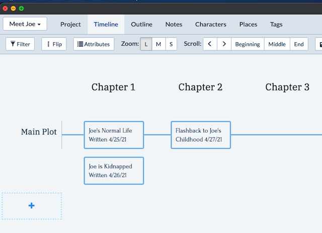 Record your scenes in Plottr as you write them.