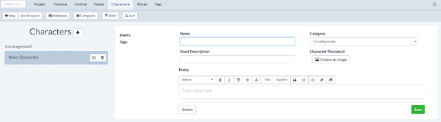 record details about characters in plottr