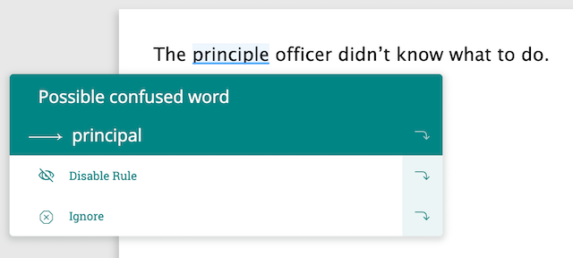 ProWritingAid highlights confused word, principle