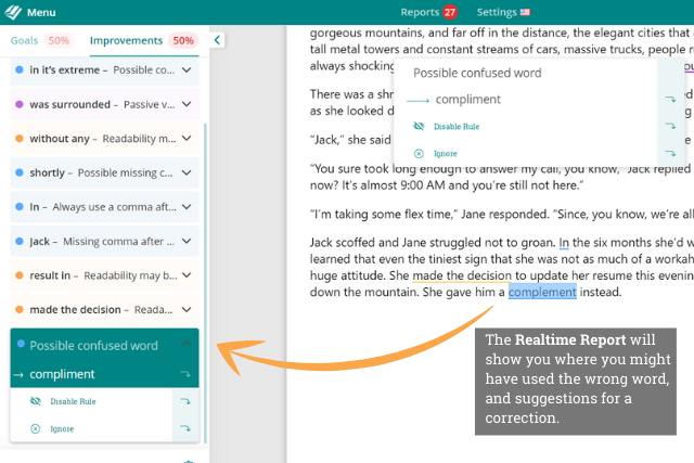 Screenshot of ProWritingAid's Realtime report