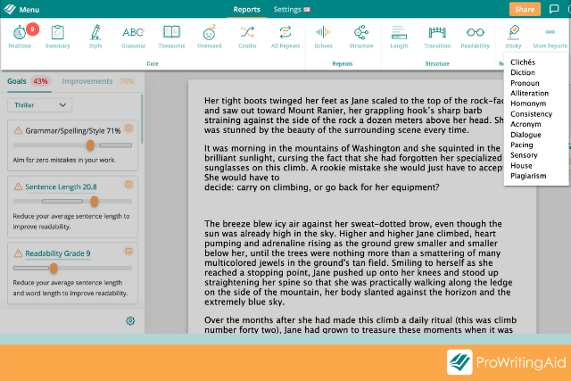 prowritingaid's reports bar