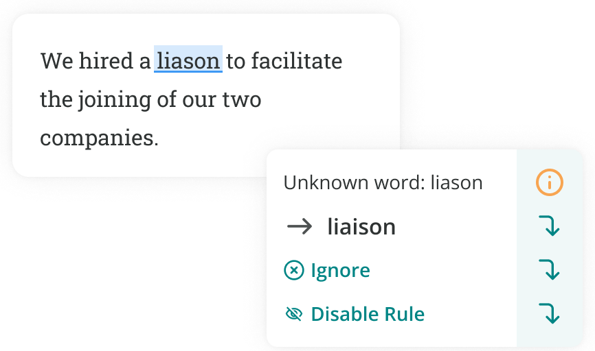 ProWritingAid correcting liason to liaison