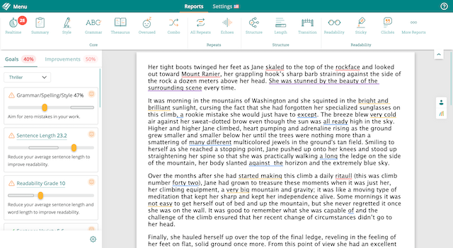 realtime highlights in ProWritingAid: grammar, spelling, style and passive voice