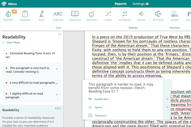 ProWritingAid's Readability Report