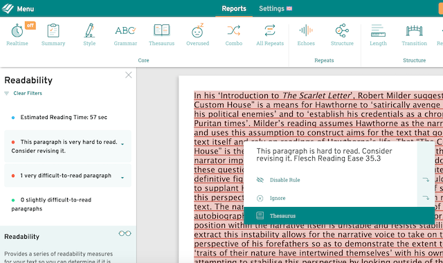 readability score for an essay