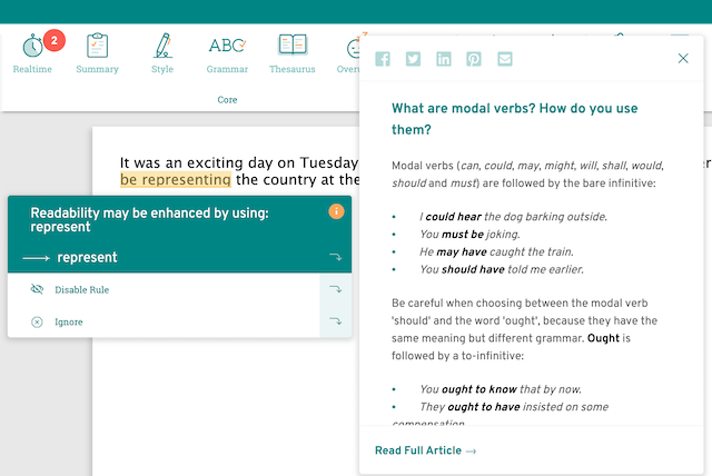 modal verb pop-out screenshot in ProWritingAid