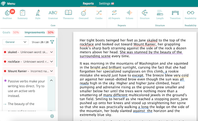 prowritingaid realtime highlights screenshot