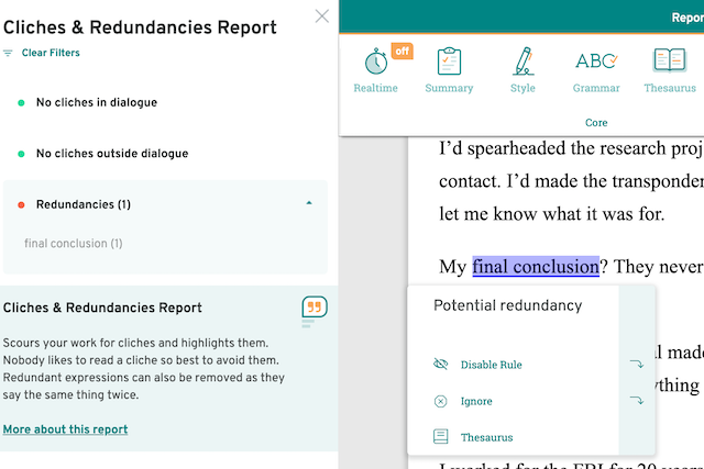 redundancy "final conclusion" highlighted in ProWritingAid