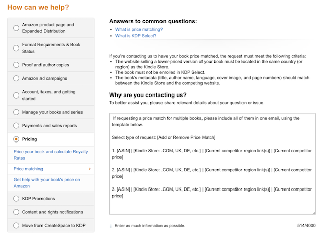 amazon’s support form templates for authors