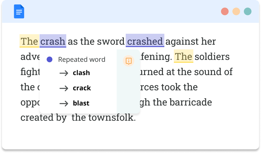 Screenshot of ProWritingAid's repeat checker