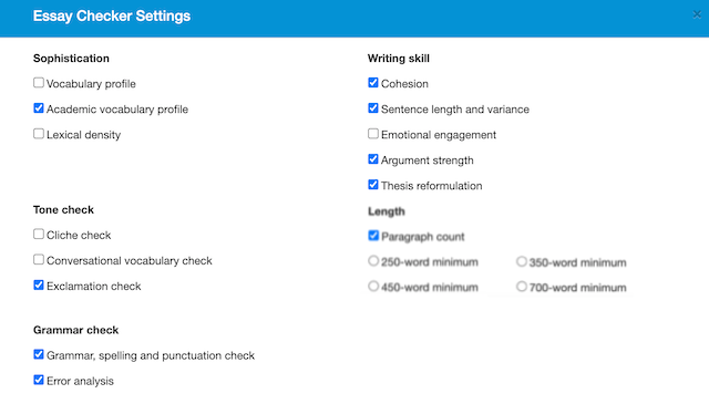 report set up in Virtual Writing Tutor