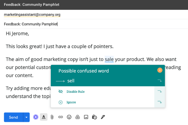 Screenshot of ProWritingAid correcting misuse of sale
