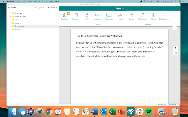 using prowritingaid with scrivener for mac