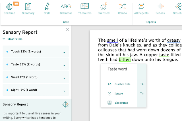 prowritingaid's sensory report