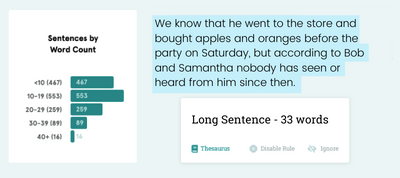 screenshot of ProWritingAid's sentence length report