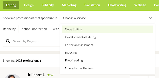 selecting editor service type