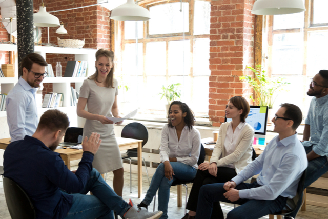 team working and laughing together