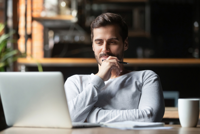 man satisfied with work