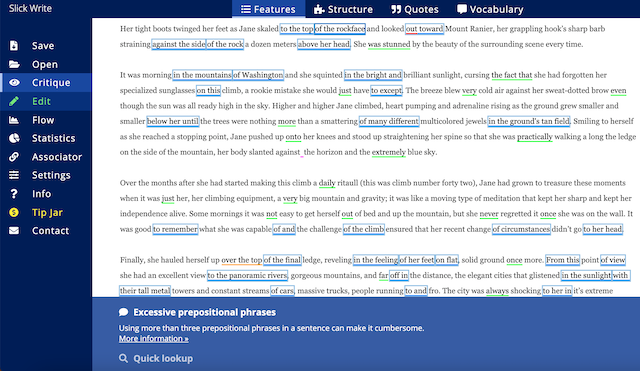 Screenshot of Slick Write's interface