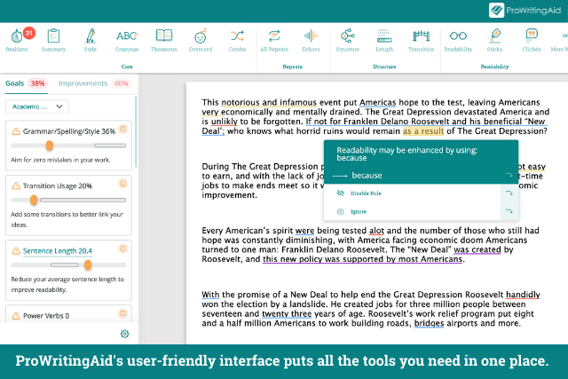 Screenshot of ProWritingAid's interface