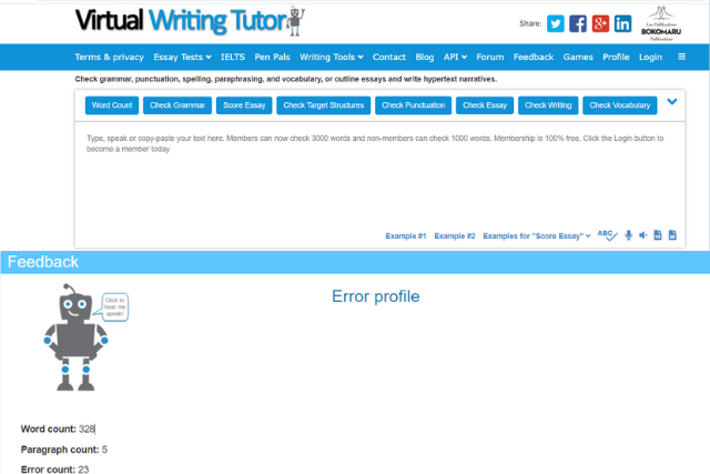 Screenshot of Virtual Writing Tutor