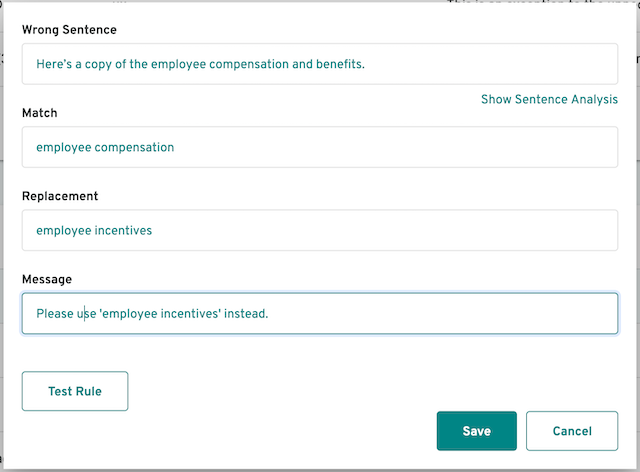 style guide entry form, populated as above