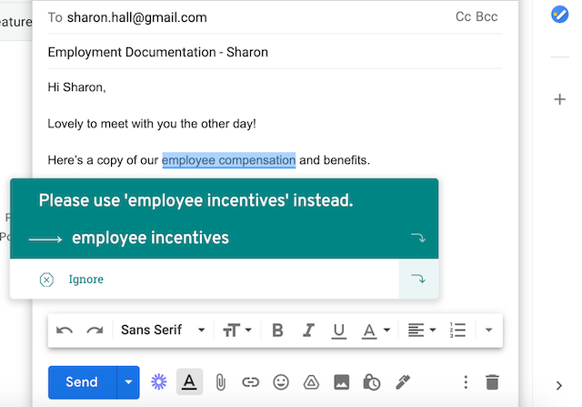 suggestion of “employee incentives” in an email