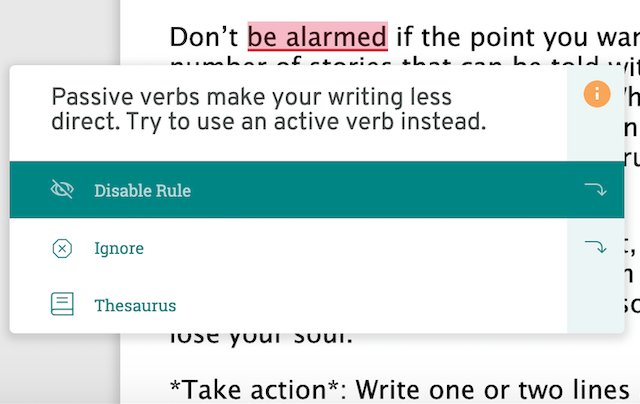 passive verb suggestion in prowritingaid